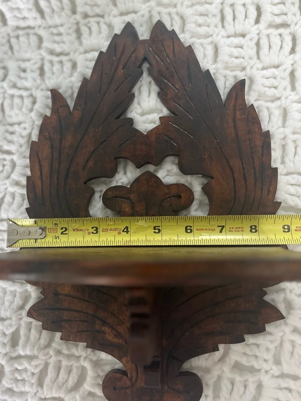 Hand-Carved Brown Wooden Wall Shelf - Decorative Home Wall Decor